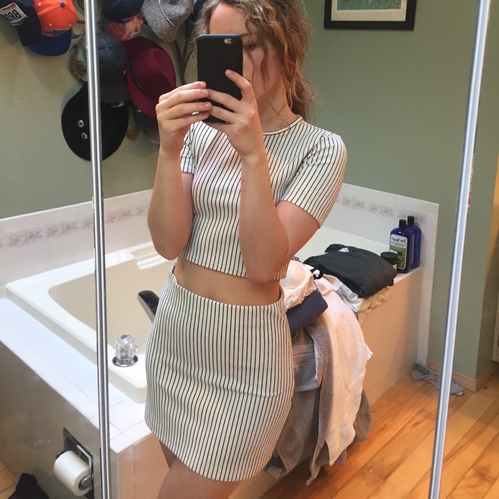 Pinstripe Crop Top and Skirt Set